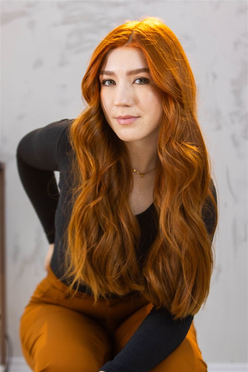 Ruivo cobre vibrante em cabelo longo
